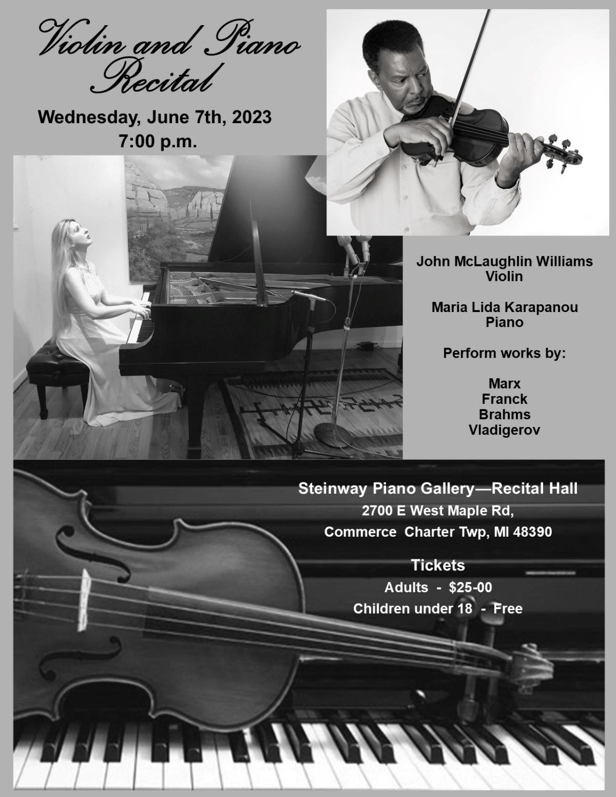 Violin & Piano Recital John McLaughlin Williams Steinway Piano